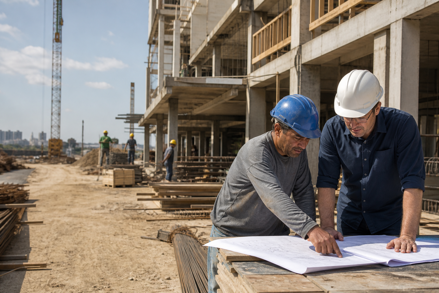 Operação de construção civil representando a rotina do setor